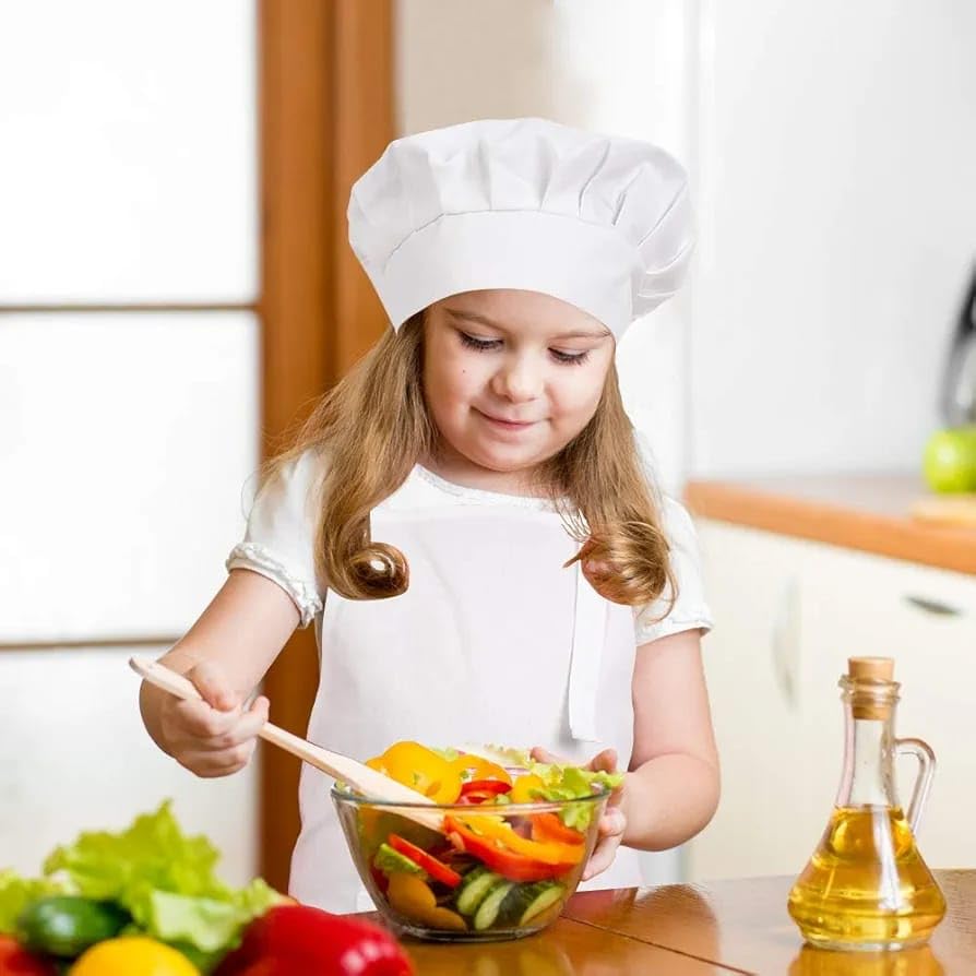 MAKSTILE Kids Apron with Chef Cap |Adjustable Neck Strap |Ideal for Cooking, Baking, Painting & School Activities | Cotton Children Apron for Boys & Girls | 3 to 6 years | Size-52 x 47 cms (White) - Image 7 thumbnail