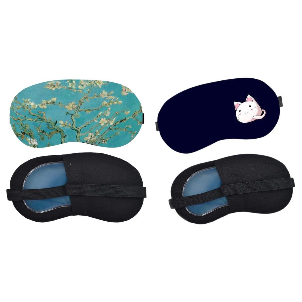 Aoxeria Turquoise Almond Blossom, Minimal White Cat Sleeping Mask Combo, Soft Comfortable Light-Blocking Eye Cover for Women, Men & Kids, Reusable Blindfold for Night Sleep, Nap, Travel (Pack of 2)-image-13
