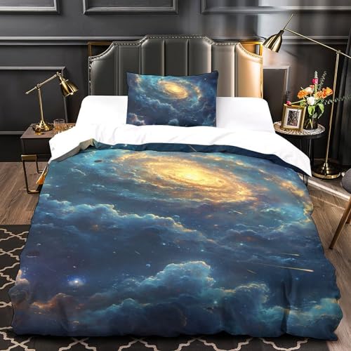 Housse de couette 3D espace imprimé haute définition parure de lit microfibre soyeuse