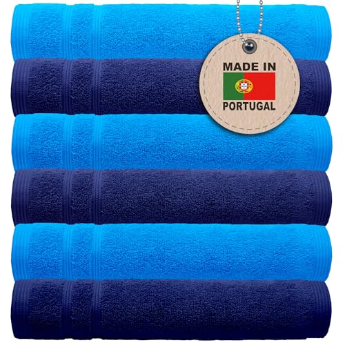 Lashuma 3 serviettes de toilette en coton London 30 x 30 cm, 3 serviettes bleu capri et 3 x bleu marine