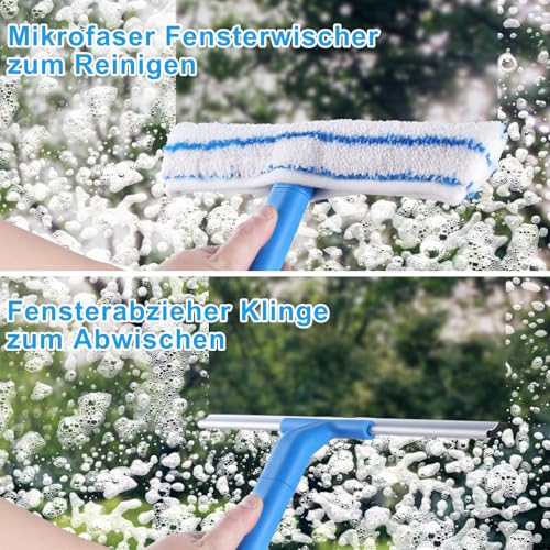 Mitclear Fensterreiniger mit Teleskopstiel (146cm), Professioneller Fensterwischer mit Silikonabzieher & Mikrofaserschrubber, Fensterreinigungsset für Bad, Dusche, Glas, Spiegel, Auto