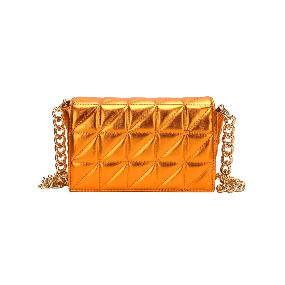 CHIC DIVINNA Small Metallic Glossy PU Leather Shoulder Bag Clutch Handbags for Women Fashion Chain Ladies Purse