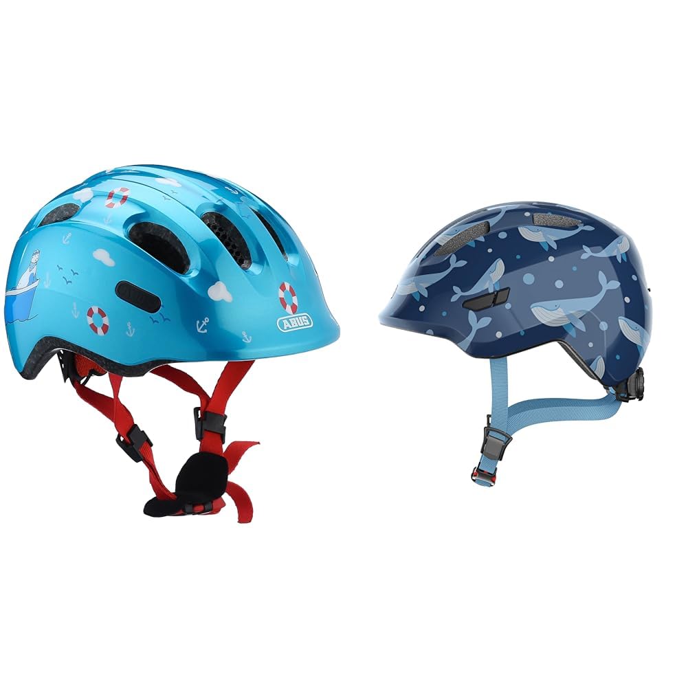 ABUS 72570 Fahrradhelm, Turquoise Sailor, S (45-50 cm) & 67262 Fahrradhelm, Blau (Blue Whale), M (50-55 cm) Sport & Freizeit