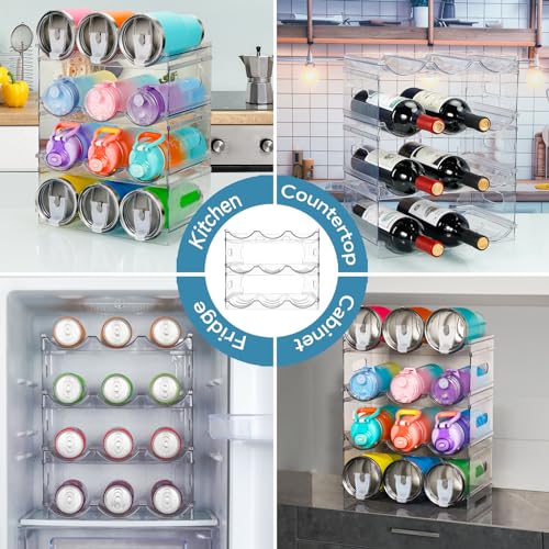 IROONN Large Compartment Water Bottle Organizer, Stackable Water Bottle Organizer for Cabinet, 4 Tier Water Bottle Holder for Kitchen Pantry, Plastic Wine Rack Tumbler Travel Cups Storage - Thumbnail 6