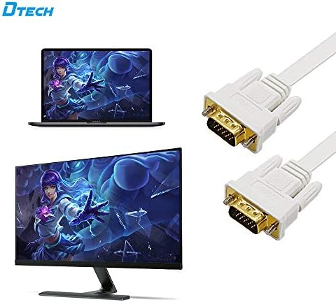 DTECH Thin Flexible 1,8m VGA to VGA Cable Male to Male SVGA Cable 1080p High Resolution Short Computer Monitor Cord  White 1.8m