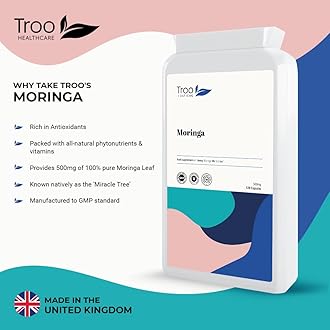 Troo Health Troo Moringa Oleifera Supplement - 1000mg Per Serving 120 Capsules - Pure Moringa Leaf Powder Rich in Vitamins & Amino Acids - Suitable for Vegans