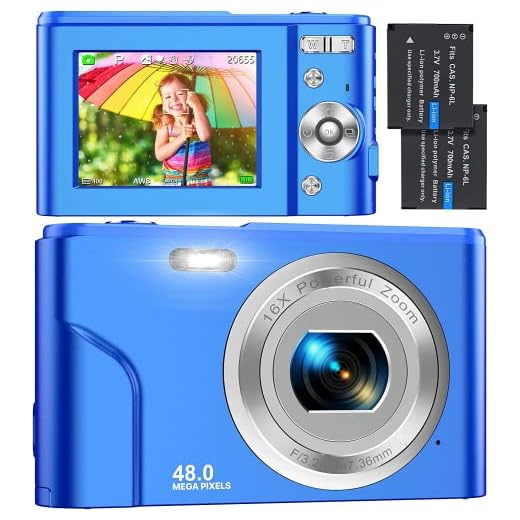 Cámaras Digitales Compacta 1080P HD 48 MP Cámara Compacta 2.4" Fotos Recargable Cámara para de Bolsillo Cámaras con Zoom 16X Camara para Estudiantes, niños, Adultos, Principiantes