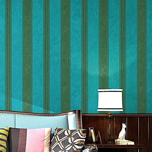 BaierSai 10X0.53M Vintage Blue American Country Stripes Textured Pure Paper Wallpaper Roll for Bedroom Livingroom 1.73' W x 32.8' L=5.3㎡ (57sq.ft) - Image 2