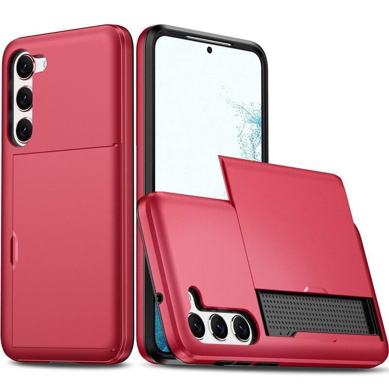 Coque Samsung S23 Plus rouge antichoc avec fente coulissante protège-carte intégrée