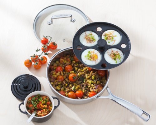 Foto von Le Creuset Unbeschichtete Sautépfanne mit Pochiereinsatz aus 3-ply Edelstahl, 20 x 5 cm, 96204220001000