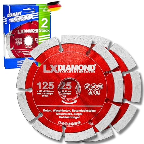 LXDIAMOND 2x Diamant-Trennscheibe 125mm x 22,23mm Beton Stein Ziegel Mauerwerk passend für Diamantfräse Schlitzfräse Mauernutfräse Mauerschlitzfräse Wandfräse Diamantscheibe 125 mm - in Profi Qualität