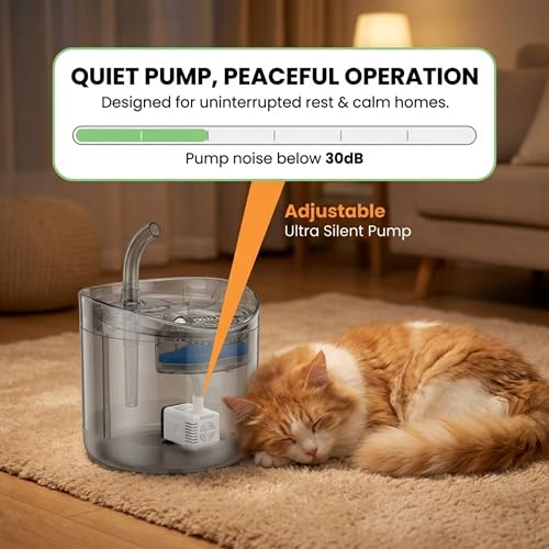 Image of MAK7 Transparent Cat Water Fountain - Automatic Pet Water Dispenser with High-Visibility Tank - Health Hydration System for Cats and Small Dogs - Continuous Fresh Water Flow for Indoor Pets