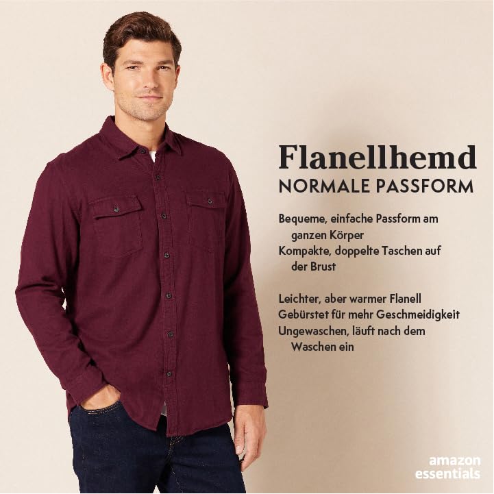 Amazon Essentials Herren Flanellhemd mit 2 Taschen und Langen Ärmeln in normaler Passform, Olive Heather, XL