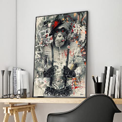 Toile Singe en Costume Graffiti Art Affiches Peinture Animaux Humour Murale 80x110cm