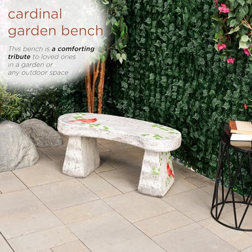 Alpine Corporation 37" Long Outdoor Memorial Bench with Sentiment When A Cardinal Appears, A Loved One is Near Garden Furnitures - Dirty White - Image 4