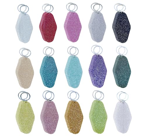 15 PCS Glitter Acrylic Motel Keychains Bulk Colorful Diamond-Shaped Keychain Tags with Rings Blank Plastic Keychains for DIY Personalization Sublimation and Custom Gifts for Friends (Mix)