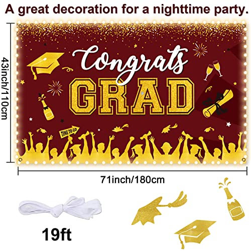 Image of Maroon Graduation Banner with Led-Light Strips Decor 71 inch x 43 inch Class of 2024 Congrats Grad Party Backdrop Decorations for 2024 Prom Graduation Party Background Supplies