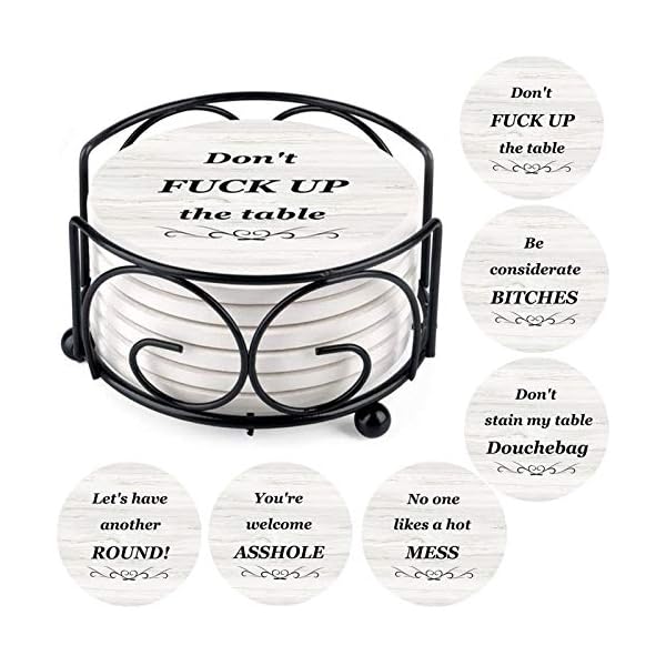 Coasters for drinks funny drink coasters absorbent with holder 6 pcs absorbing stone funny coaster gift set housewarming gift new home apartment kitchen house decor gift for women men  urban country home decor