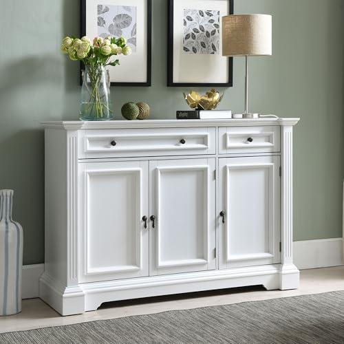 Kings Brand Furniture Wood Buffet Breakfront Cabinet Console Table with Storage, Drawers, Shelves,White
