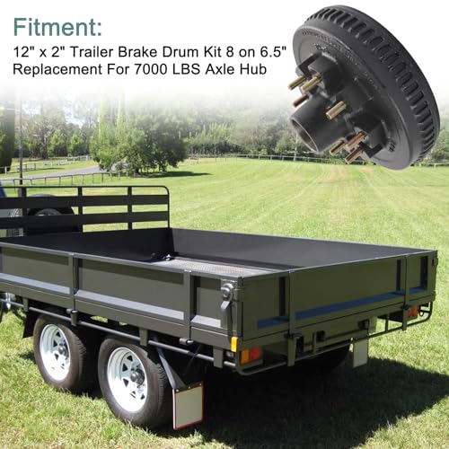 12"x 2" Trailer Brake Drum Kit 8 on 6.5" Replacement for 7000LBS Axle Hub Heavy Duty 8 Bolt Trailer Brake Hub Drum Assembly with 1/2"-20 Stud 25580, 14125A Drums 008-219-04-22004K by JDMSPEED - Image 2