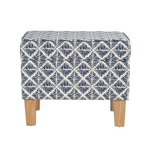 Image of HomePop 22 inch Modern Rectangular Storage Ottoman - Blue Geometric Pattern