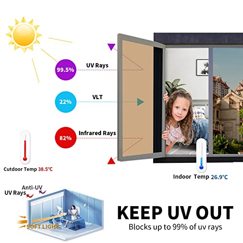 Dktie Window Privacy Film One Way Mirror, Window Privacy Film See Out Not In, Static Cling Without Glue, Brown-Silver, 17.7 Inch X 6.5 Feet #TOP1