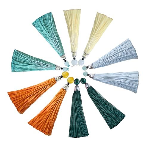 手芸 用 フリンジ 10本 タッセル 翡翠 光沢素材 房飾り ポリエステル 扇子飾り イヤリング 手作り素材 DIY用品 かざり房 紐飾り 装飾 アクセサリー ビーズ