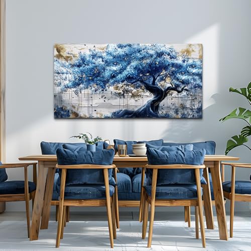 ERQINHUA Blue Tree Wall Paintings Canvas Wall Art For Living Room Large Wall Decor For Bedroom Office Decorations Farmhouse Abstract Watercolour Pictures Artwork Home Decor Ready To Hang 20"X40"