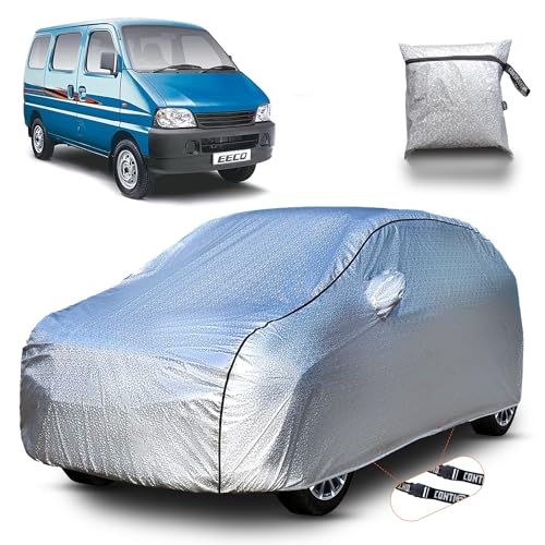 Image of Continental [SilverGuard] Dual Belts Extra Protection Maruti Eeco Car Cover (2021-2026) Build with Triple Stitched, Waterproof & Dustproof Car Cover for Eeco (Metallic Silver).