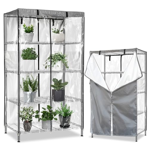 okcool Waterproof Shelf Cover,600D Heavy Duty Wire Shelving Unit Cover,Three Side See Through Panel Clearly Visible (Fits 60