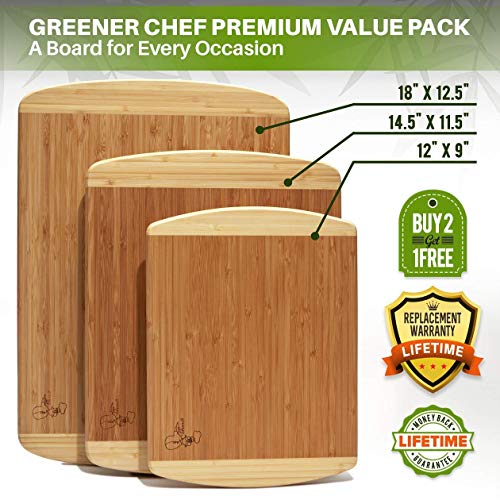 Organic Bamboo Cutting Board Set Of 3 With Lifetime Replacements - Wood Cutting Board Set With Juice Groove - Wooden Chopping Board Set For Kitchen, Meat And Cheese - Wooden Cutting Boards For Kitchen #TOP2