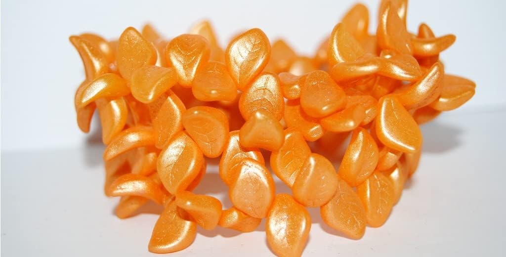 200 pcs Ovate Leaf Pressed Glass Beads, 70485 (70485), Glass, Czech Republic, Size 9 x 14 mm (0.35 x 0.55 in)
