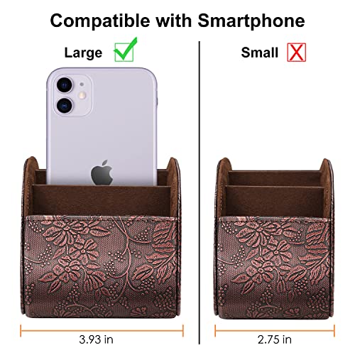 Image of SITHON Remote Control Holder with 5 Compartments - [Upgrade Version] PU Leather Remote Caddy Desktop Organizer Store TV, DVD, Blu-Ray, Media Player, Smart Phones, Heater Controllers, Antique, Large
