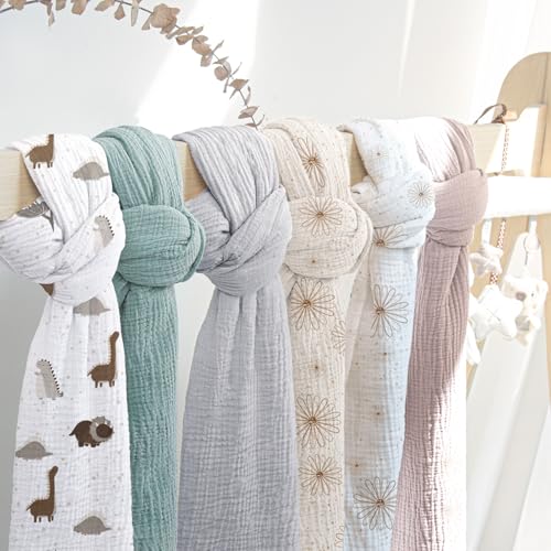 Image of lulumoon Baby Muslin Swaddle Blankets: Soft Receiving Blanket for Newborn - Cotton Swaddling Blankets for Neutral 3Pack(SandDaisy)