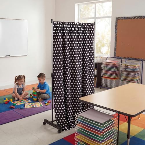 Silkfly 2 Pcs Classroom Privacy Partition Curtains with Rod 63 x 28 Inch Polka Dot Privacy Partition Curtains No Drilling Tension Rod Adjustable Divider Curtain for Student Home Office School Meeting