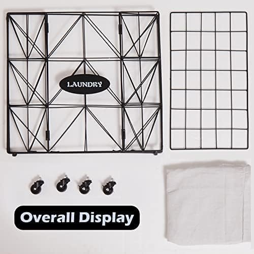 Miniatura 8 de Mxfurhawa Cesta plegable para la ropa sucia con ruedas, capacidad y forro extraíble, marco de metal resistente para almacenamiento y transporte de