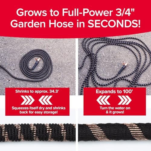 Pocket Hose Copper Bullet Expandable Garden Hose 100 FT w/10 Pattern Thumb Spray Nozzle AS-SEEN-ON-TV 650psi 3/4 in Patented Lead-Free Ultra-Lightweight Solid Copper Anodized Aluminum FittingsNo-Kink