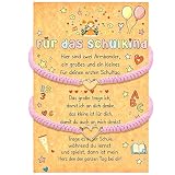 VDKIDKT Einschulungsgeschenk für Mädchen, 2er Set Mutter-Tochter Armbänder mit Herzanhänger, verstellbare Freundschaftsarmbänder mit Geschenkkarte (Rosa)