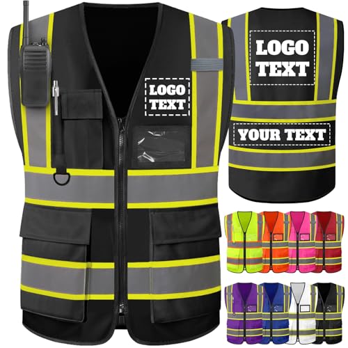 GBVllexuii Gilet de sécurité réfléchissant haute visibilité personnalisé, gilet de sécurité imprimé avec logo personnalisé, gilets de chantier bicolores
