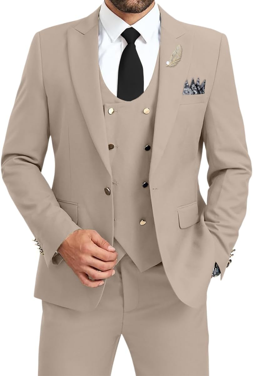 Men's Suits 3 Piece Double Breasted Slim Fit Suits for Men Business Wedding Prom Tuxedo Suit
