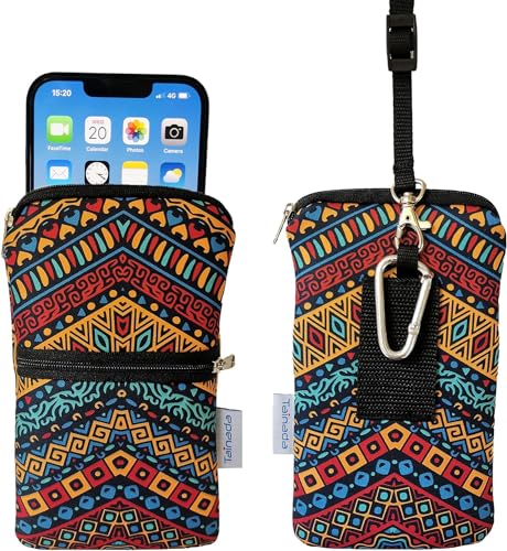 Image of Tainada Men Women Cell Phone Neoprene Shockproof Zippered Sleeve Case Bag Pouch w /Clip Hook, Neck Lanyard, Belt Loop Holster for iPhone 17 /16 Pro Max, Air, 16 Plus, 16e; Samsung S25+ (Folk Style 1)
