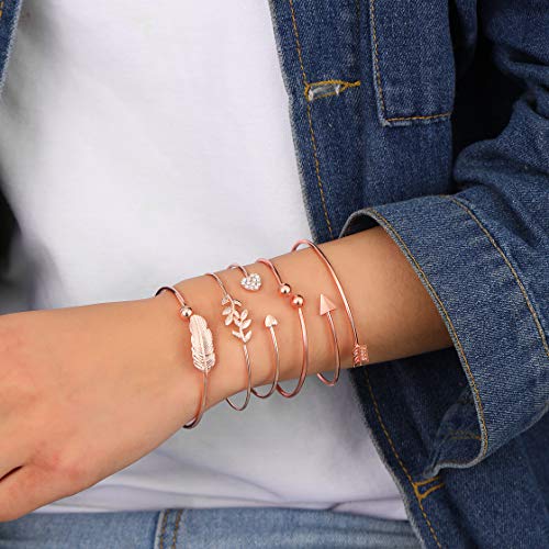 Softones 5Pcs Bangle Rose Gold Bracelets For Women Heart thumb #5
