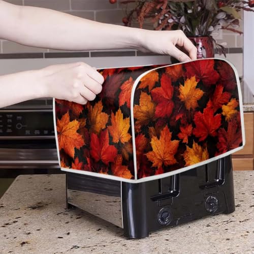 Image of Talayituse Fall Maple Leaf Print Toaster Cover 2 Slice Wide Slot, Lightweight Bread Maker Cover Dust Protection Washable Appliance Bag Autumn Decor, S