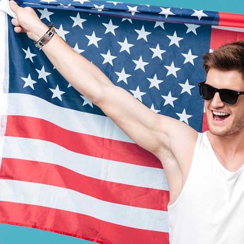 USemporium Unisex Black Leather Braided Bracelet with Wooden and Metal Beads, Sterling Silver American Flag Charm - Patriotic Jewelry for Men and Women,Military,Police Adjustable Wristband, 0.352