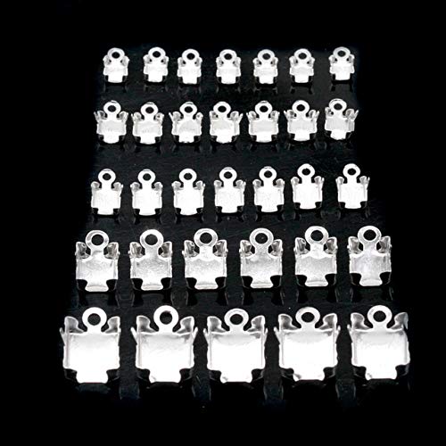 Calvas 100p ss12 ss16 ss18 ss28 ss38 Gold Silver Cup Claw with Loop Crystal Rhinestone Trim End Chain Connector Ends Rings Lobster Clap - (Color: Silver, Item Diameter: ss16 4mm)