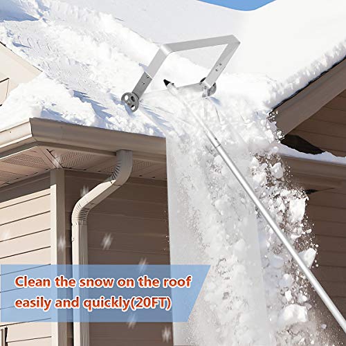 LIAMST Roof Snow Removal Tool,Snow Roof Rake, Roof Rake for Snow Removal,Extended Range up to 20 FT,Suitable for Single-Story and Small Wooden Houses, Made of Aluminum and Stainless Steel