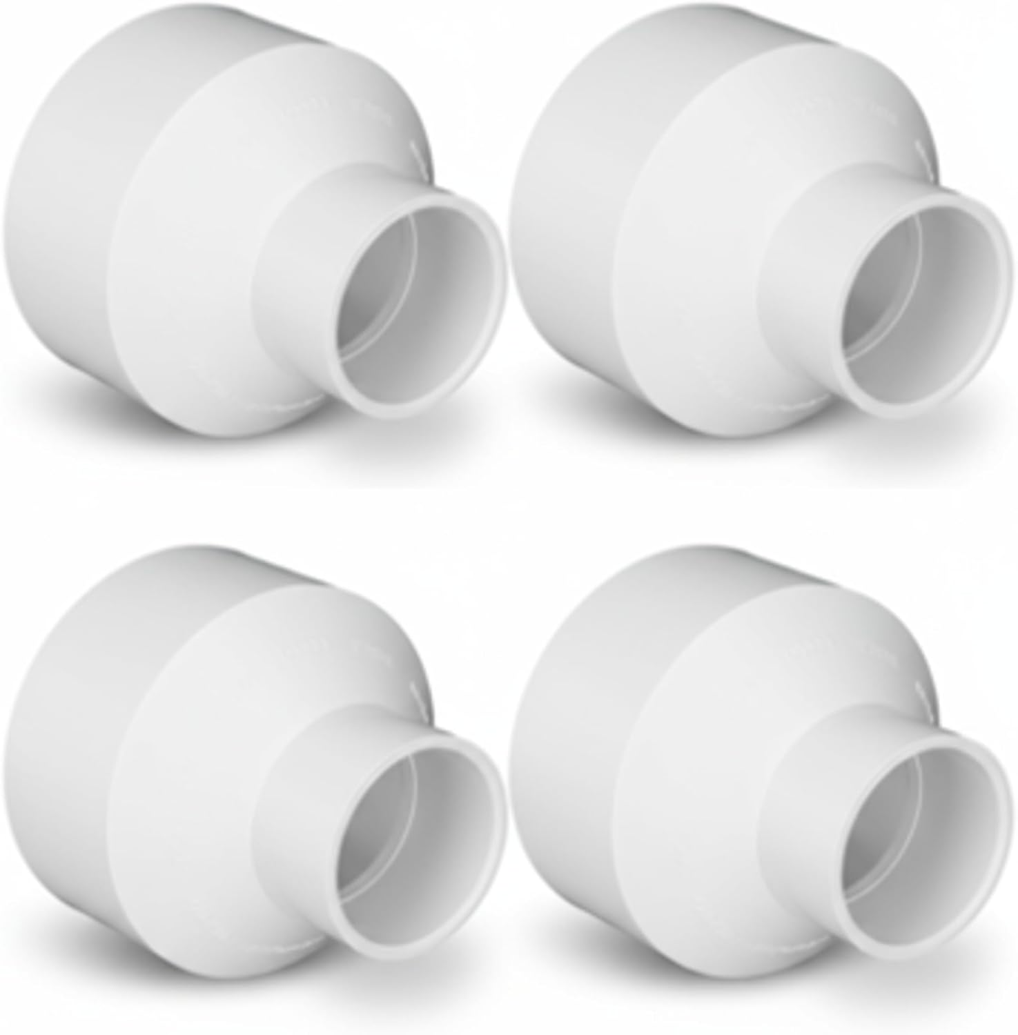 4 Pcs 4" x 2" PVC Reducer Coupling Adapter Socket x Socket Pipe Fittings Schedule 40 Slip Dwv Connectors Airflow Tube for Home Industrial Sewer High-flow Plumbing Irrigation Pool Spa