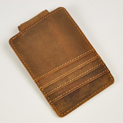 Image of Le'aokuu Genuine Leather Magnet Money Clip Credit Card Case Holder Slim Wallet