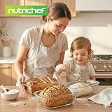 NutriChef 3 Zestawy Form Do Chleba, 62,07oz Premium Szklane Pojemniki Do Meal Prep Z Hermetycznymi Pokrywkami, Wolne Od BPA, Wodoodporne, Nadaje Się Do Piekarnika I Zamrażarki, Do Chleba, Ciast