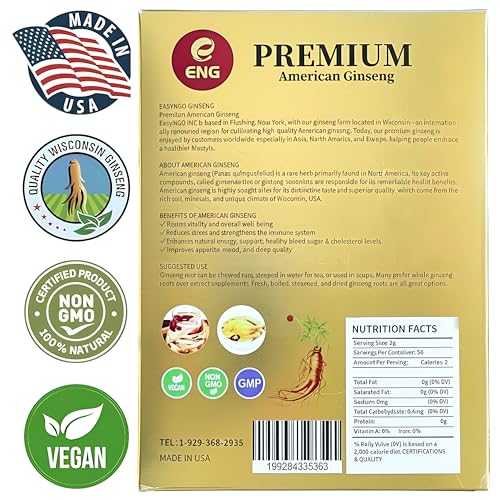 Image of ENG American Ginseng Slices - Large Panax Ginseng Root Sliced,4oz /Box,Fresh Slices for Tea & Soup - Organic Wisconsin Ginseng for Men & Woman to Boost Immunity & Energy,花旗参 /西洋参 (4 Ounce)